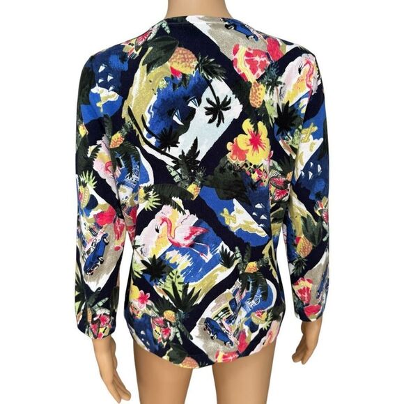 Talbots Women's Palm Trees Pineapples Floral Flamingo Cardigan cotton blend size - Picture 4 of 8